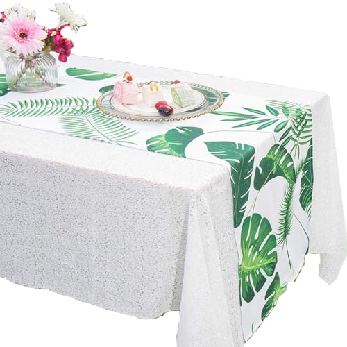 Hawaii Tischläufer,33x183cm Grüne Blätter Sommer Table Runner,Tropical Palmenblätter Küche Tischläufer für Drinnen Draußen Dekoration,Hawaii Party Dekoration von CavspkArt