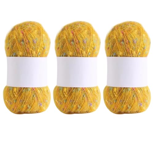 Premium Weich Garn zum Häkeln und Stricken, 3 x 50g Strickgarn， Warmes Plüsch Acrylgarn Strickwolle, Leichtes, Strapazierfähiges Crochet Knitting Yarn für Schals, Pullover, Handschuhe, Mützen (Gelb) von CavspkArt