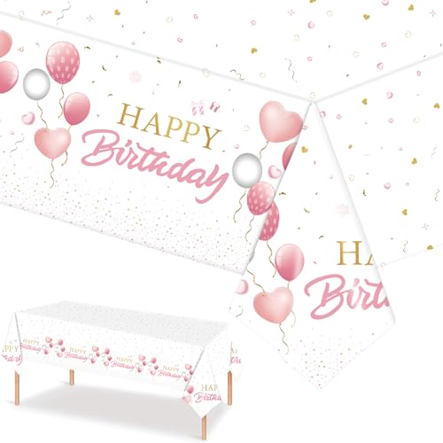 Rosa weiß Geburtstag Tischdecke Einweg, Plastik Alles Gute zum Geburtstag Tischdecke, Mädchen Geburtstag Tischdecke für Geburtstag Party Babyparty 137 x 274cm von CavspkArt