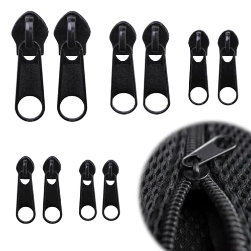 Caybats Reissverschluss Reparatur Set in 5 Größen,10er Universal Reißverschluss-Zipper, Einfach Anbringbare Schieber für Reparatur, Langlebig und Robust, Ideal für Jacken, Mäntel, Koffer, Schwarz von Caybats