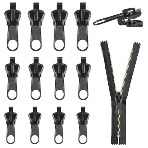 Caybtas Premium Zipper Reißverschluss-Ersatzschieber 12er Set Universelle Reissverschluss Reparatur Set in 3 Größen für sofortige Reparatur - Ideal für Jacken, Taschen & Koffer, Langlebig, Schwarz von Caybats