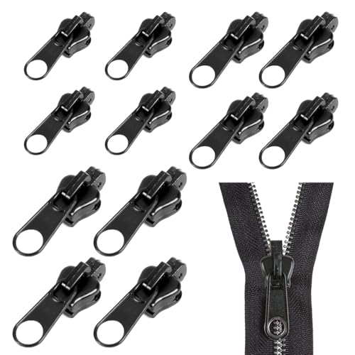 Premium Zipper Reißverschluss-Ersatzschieber 12er Set Universelle Reissverschluss Reparatur Set in 3 Größen für sofortige Reparatur,Ideal für Jacken, Taschen & Koffer, Langlebig, Schwarz von Caybats