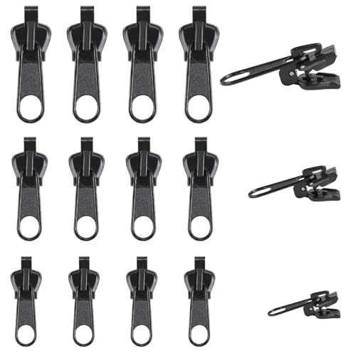 Reißverschluss Reparatur Zipper Ersatz 12 Stück Universal Reissverschluss Zipper Reparatur Set in Drei Größen für Jacken, Koffer & Rucksäcke, Langlebige & Abnehmbare Reißverschlusszieher, Schwarz von Caybats