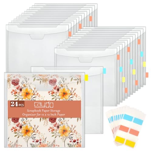 Caydo 24 Stück Scrapbook-Papier-Aufbewahrungs-Organizer mit Schnallen-Design, Scrapbook-Papieraufbewahrung mit 60 Stück klebrigen Registerkarten für 30.5x30.5 cm Scrapbook-Papier, Vinyl-Papier, Karton von Caydo