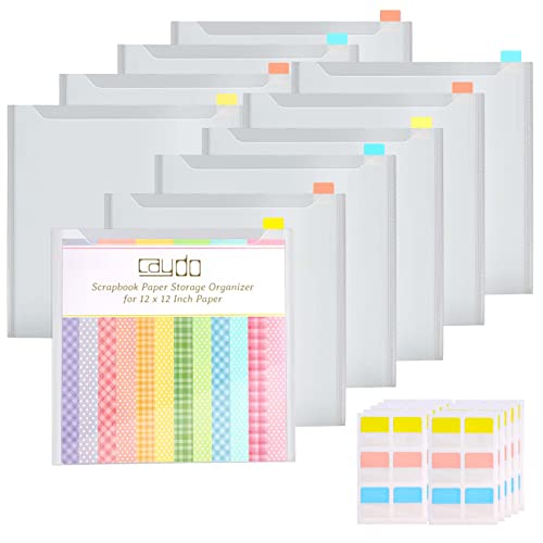 Caydo Scrapbook Papier Aufbewahrungsorganisator mit 60 klebrigen Index-Tabs, 10er Pack Kunststoffpapier Aufbewahrungstasche für 30 x 30 cm Scrapbook Papier Karton Vinyl Papier und Papier Datei von Caydo