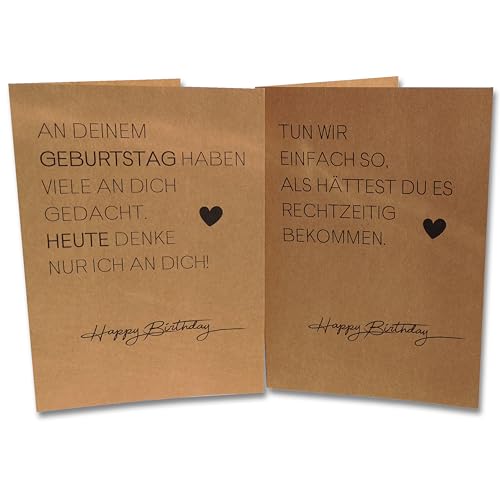 2er Set Geburtstagskarten mit Umschlägen - Hochwertige Klappkarten zum nachträglichen Geburtstag inkl. Umschläge aus Kraftpapier, 2 verschiedene Sprüche von Caymar - Captured In Print