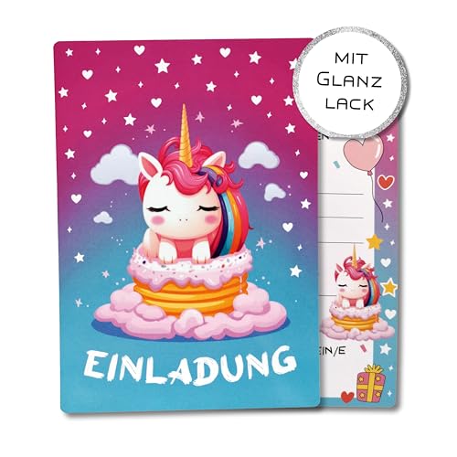 Caymar - Captured In Print 10x Einladungskarten Kindergeburtstag mit Einhorn Motiv im Kuchen, Geburtstagseinladung für Mädchen Jungen - Mit Umschlägen von Caymar - Captured In Print