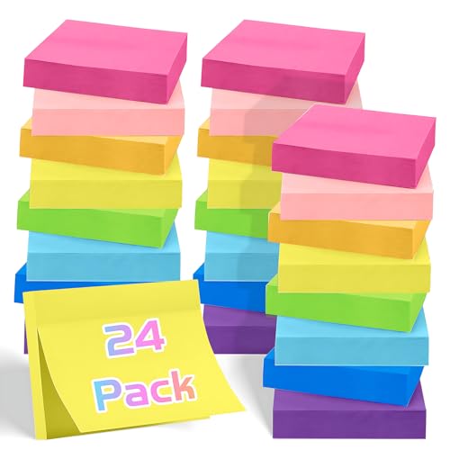 24 Haftnotizen Klebezettel, 8 Farbe Klein Sticky Notes,Selbstklebende Notizzettel Haftnotizen Blöcke für Büro Zuhause Schule Sitzung,75 Blätter/Notizzettel,1800 Blatt (51 x 38 mm /8Farbe /24 Stuck) von Cayxenful