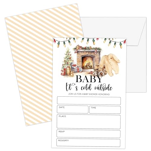 Cazhes Einladungen für Babypartys, 25 doppelseitige Weihnachts-Baby-Party-Einladungen mit Umschlägen, Party-Zubehör für Babys - es ist kalt draußen - C04 von Cazhes