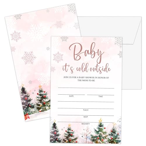 Cazhes Einladungen für Babypartys, 25 doppelseitige Weihnachts-Baby-Party-Einladungen mit Umschlägen, Weihnachts-Winterurlaub, Partyzubehör – C02 von Cazhes