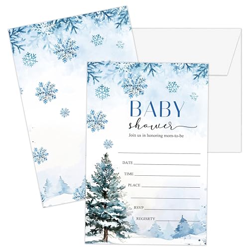 Cazhes Einladungen für Babypartys, 25 doppelseitige Winter-Baby-Party-Einladungen mit Umschlägen, Weihnachtsfeiertag, Partyzubehör, Gastgeschenke – C10 von Cazhes