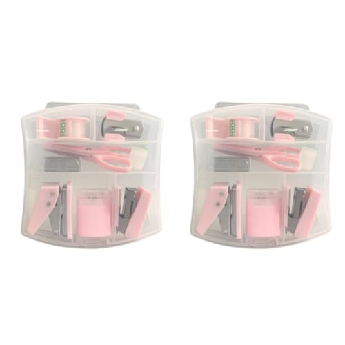 2-teiliges Bürobedarf-Set, niedliches Schreibtisch-Zubehör-Set, Schulheftgerät-Set, Mini-Bürobedarf-Set, tragbare Tasche mit Schere (Rosa) von Cazqgoy