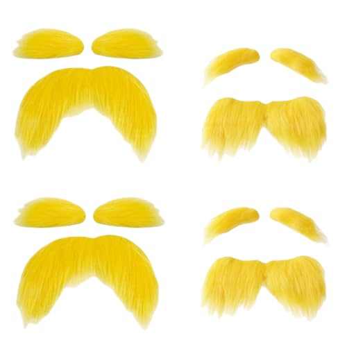 4 Pieces Fake Beard & Eyebrows,Fake Moustache, Fake Moustache Eyebrows, Yellow Mustache and Eyebrows, Novelty Moustache for Party von Cazqgoy