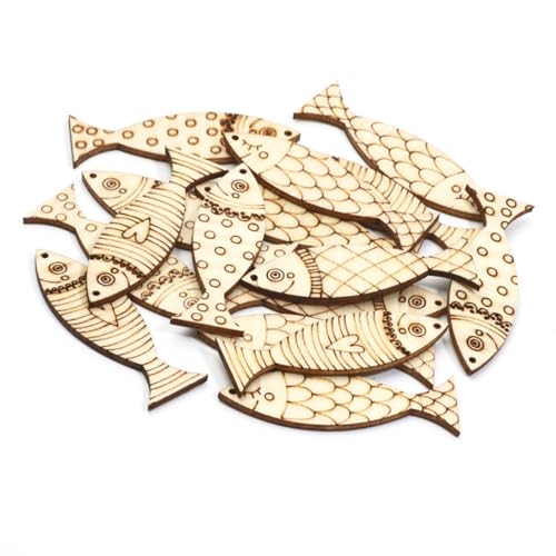 50pcs Wooden Solid Fishwood Shapes for Painting Wooden Fish DIY Cutouts Sea Animals Ornaments Tags von Cazqgoy