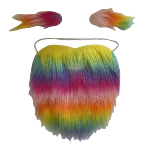 Cazqgoy Gefälschte Bärte Augenbrauen, Regenbogen-falsche Schnurrbärte Und Augenbrauen-Set,Colourful False Beard Moustache Costume Realistic Beard von Cazqgoy