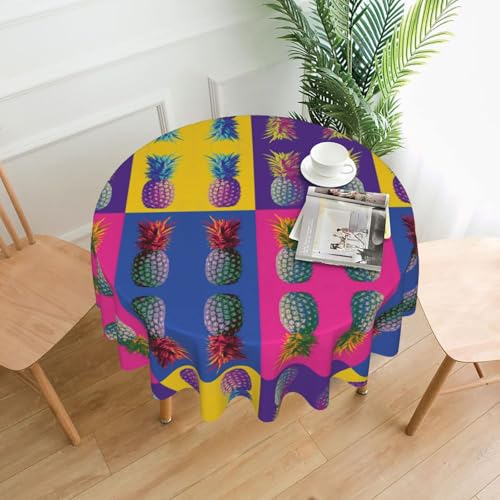 Cbaaghh Bunte Tischdecke mit Ananas-Muster, runde Tischdecke, geeignet für Partys, Picknicks, Hochzeiten, Cafés, Restaurants von Cbaaghh