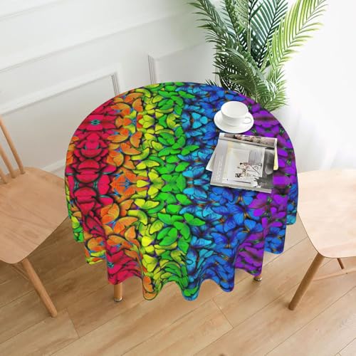 Cbaaghh Bunte Tischdecke mit Schmetterlings-Motiv, rund, geeignet für Partys, Picknicks, Hochzeiten, Cafés, Restaurants von Cbaaghh