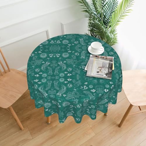 Cbaaghh Tischdecke mit Delfinen, Blumen, Seestern, Korallen, Muscheldruck, runde Tischdecke, geeignet für Party, Picknick, Hochzeiten, Café, Restaurant von Cbaaghh