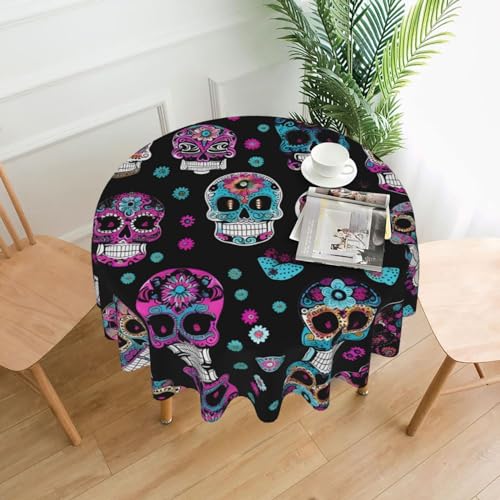 Cbaaghh Tischdecke mit buntem Totenkopf-Druck, runde Tischdecke, geeignet für Partys, Picknicks, Hochzeiten, Cafés, Restaurants von Cbaaghh