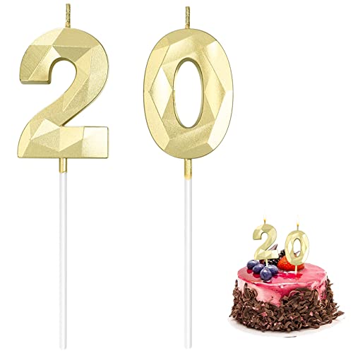 Kerzen zum 20. Geburtstag, Geburtstagskerzen zahlen, Geburtstag Zahl Kerzen, Geburtstag Kuchen Zahl Kerzen Nummer, Gold Dekorationskerzen, für Geburtstagsfeier, Hochzeitstag von Cbofeixg