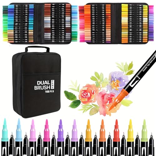 Ccfoud Brush Pen Set, 168 Doppelseitige Pinselstifte Aquarellmarker Fineliner für Kalligraphie von Ccfoud