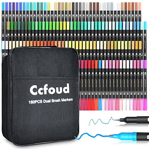 Ccfoud Dual Brush Pen Set, 160 Filzstifte Handlettering Stifte Brush Pen, Wasserbasierte Farbpinselstifte Marker Set für Kinder Erwachsene Malbuch, Kalligrafie, Zeichnen von Ccfoud