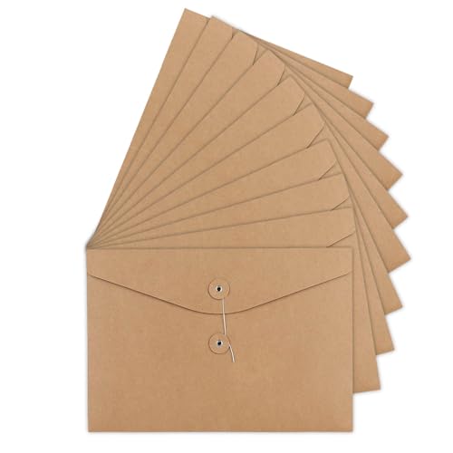 10 Stück A4 Dokumententasche Präsentationsmappe Mappen Pappe Aktenordner Sammelmappe Kraftpapier Umschläge Organisation mit Externe Taste Wickeldichtung Design Brieftasche Umschläge für Büro Schule von Ccomage