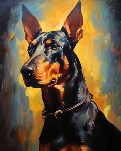 DIY Malen nach Zahlen-Ölgemälde Geschenk für Erwachsene Kinder,Haustier Hund Tier Dobermann Pinscher,Malen Nach Zahlen Kits Wohnzimmer Wanddekoration,40x50cm von Ccqiangtie-stroe