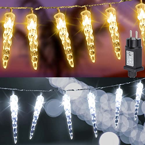 Cecaylie 2 x 40LED Eiszapfen Eisregen Lichternetz Lichterkette 10M 31V, 8 Modi IP44 Weihnachtsbeleuchtung Deko für Innen Aussen,Kaltweiß von Cecaylie