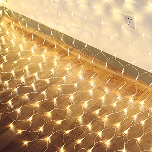 Cecaylie 200 LED Lichternetz, 2x2M LED Lichtervorhang, Lichterkette Netzlicht mit 8 Modi und Speicherfunktion, Lichternetz Außen IP44 Wasserdichte Lichter Netz-Warmweiß von Cecaylie