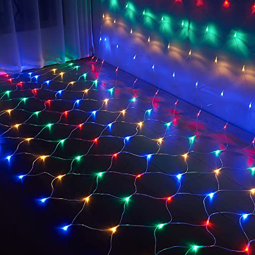 Cecaylie 200 LED Lichternetz, 3x2M LED Lichtervorhang, Lichterkette Netzlicht mit 8 Modi und Speicherfunktion, Lichternetz Außen IP44 Wasserdichte Lichter Netz-Bunt von Cecaylie