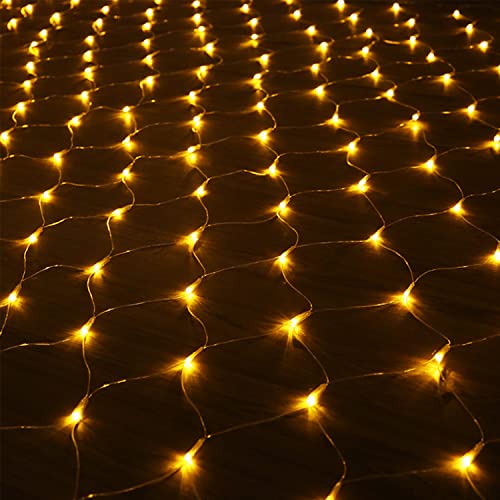 Cecaylie 200 LED Lichternetz, 3x2M LED Lichtervorhang, Lichterkette Netzlicht mit 8 Modi und Speicherfunktion, Lichternetz Außen IP44 Wasserdichte Lichter Netz-Warmweiß von Cecaylie