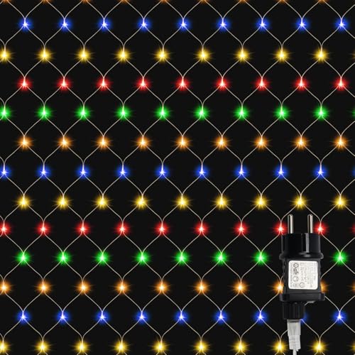 Cecaylie 2x2m lichternetz außen & innen, LEDs Farbe lichternetz mit 8 Modi + Memory-Funktion, IP44, zur Dekoration von Balkonen, Gärten und Häusern verwendet werden von Cecaylie