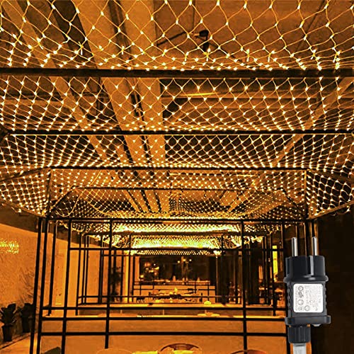 Cecaylie 300 LED Lichternetz, 4.5x1.6M LED Lichtervorhang, Lichterkette Netzlicht mit 8 Modi und Speicherfunktion, Lichternetz Außen IP44 Wasserdichte Lichter Netz-Warmweiß von Cecaylie