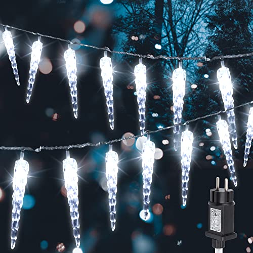 Cecaylie 40LEDs Eiszapfen Lichterkette für innen und außen, Wasserdichte Eiszapfen Lichterketten, IP44, 8 Leuchtmodi, für Patio, Garten, Rasen, Partei, Haus, Feiertagsdekoration, Kaltes Weiß von Cecaylie