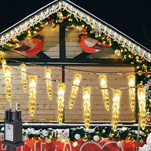 Cecaylie 40LEDs Eiszapfen Lichterkette für innen und außen, Wasserdichte Eiszapfen Lichterketten, IP44, 8 Leuchtmodi, für Patio, Garten, Rasen, Partei, Haus, Feiertagsdekoration, Warmweiß von Cecaylie