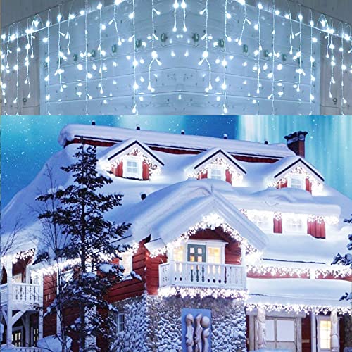 Cecaylie Eisregen Lichterkette Außen 200 LED 5m, LED Lichtervorhang mit 8 Beleuchtungsmodi, IP44 wasserdicht für Innenausstattung Außenbereich Schlafzimmer Hochzeit Weihnachten Party, Kaltweiß von Cecaylie