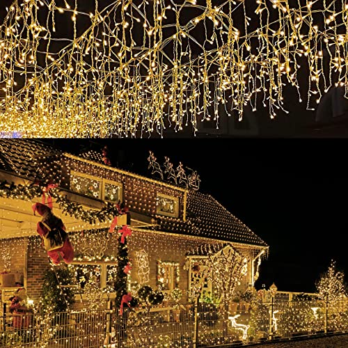 Cecaylie LED Eisregen außen 200 LED 5m weihnachtsbeleuchtung außen mit 8 Beleuchtungsmodi IP44 Lichterkette Strombetrieben für Innenausstattung Außenbereich Schlafzimmer Weihnachten Party(Warmweiß) von Cecaylie