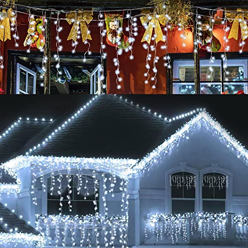 Cecaylie LED Eisregen außen 200 LED 5m weihnachtsbeleuchtung außen mit 8 Beleuchtungsmodi IP44 Lichterkette Strombetrieben für Innenausstattung Außenbereich Schlafzimmer Weihnachten Party(Kaltesweiß) von Cecaylie