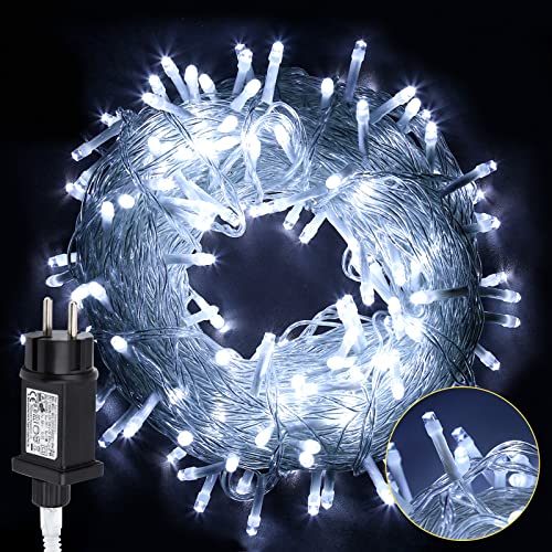 Cecaylie LED Lichterkette Außen, 100m 500LEDs mit 8 Leuchtmode, Speicherfunktion, IP44 lichterketten Deko Beleuchtung Weihnachtsbeleuchtung für Weihnachten Halloween Hochzeit,Kaltes Weiß von Cecaylie