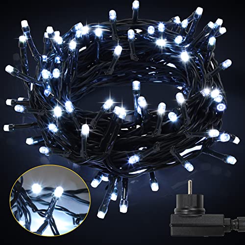 Cecaylie LED Lichterkette Außen Kaltes Weiß, 10m 100LEDs mit 8 Leuchtmode, Speicherfunktion, IP44 lichterketten Deko Beleuchtung Weihnachtsbeleuchtung für Weihnachten Halloween Hochzeit von Cecaylie