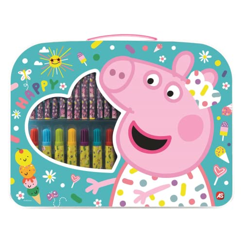 Cefa Toys 21878 Peppa Pig Künstlerkoffer, 12 Filzstiften, 6 Buntstiften, Lineal, Bleistift, Radiergummi und Spitzer. 32 x 25 x 2 cm, bunt von Cefa Toys