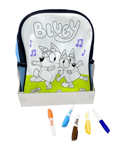 Cefa Toys Mimochic Bluey Rucksack zum Ausmalen, waschbar, 5 Filzstifte, geeignet für Kinder ab 5 Jahren. von Cefa Toys