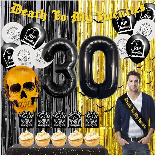 Death to My 20s Decorations, 30th Birthday Decorations for Him Her RIP 20s Banner Balloons Black Dirty Thirty Birthday Decor for Men Happy 30 Funeral Decorations von Cefanty