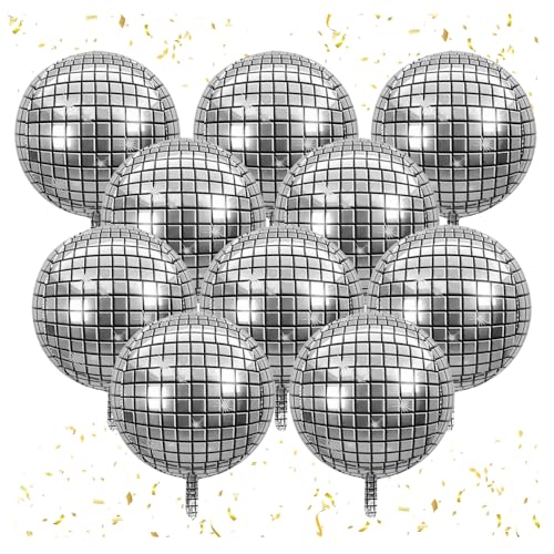 Ceihwa 10 StüCk Discokugel Luftballon 22 Zol Disco Dekoration Party Discokugel Decke 4D Folienballons Disco Silber Disco Party Deko Set Disco Balloons Spiegelkuge für Mitzvah Abschlussfeier von Ceihwa