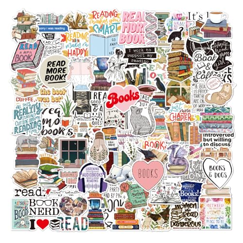 Ceihwa 100 Stück Buch Sticker Lesen Aesthetic Sticker Set Wasserfeste Aufkleber Outdoor HandyhüLlen Sticker Klein ästhetik Aufkleber Vintage Vinyl Aufkleber Laptop für Sammelalbum Basteln von Ceihwa