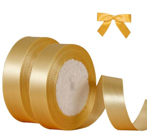 Ceihwa 2 Rollen Geschenkband Satinband Gold 20mm X 22 Mete Seidenbänder zum Basteln Schleifenband Satinbänder Breit Dekoband Stoffband Ribbon Band für Hochzeit Dekoration, Bastelarbeiten,Verpacken von Ceihwa