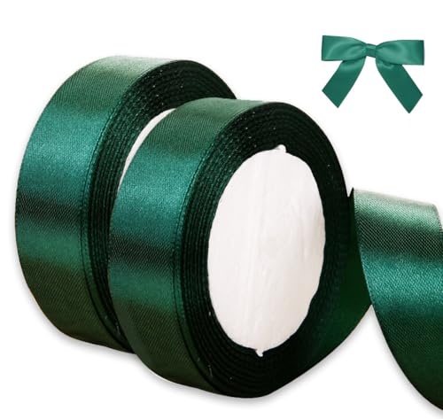 Ceihwa 2 Rollen Geschenkband Satinband Grün 20mm X 22 Mete Seidenbänder zum Basteln Schleifenband Satinbänder Breit Dekoband Stoffband Ribbon Band für Hochzeit Dekoration, Bastelarbeiten,Verpacken von Ceihwa