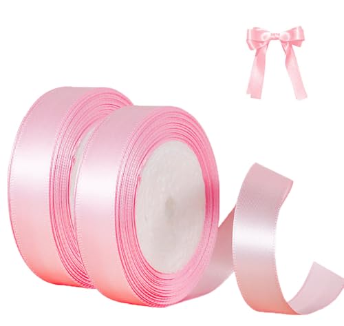 Ceihwa 2 Rollen Geschenkband Satinband Rosa 20mm X 22 Mete Seidenbänder zum Basteln Schleifenband Satinbänder Breit Dekoband Stoffband Ribbon Band für Hochzeit Dekoration, Bastelarbeiten,Verpacken von Ceihwa