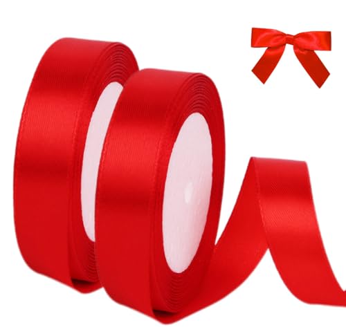 Ceihwa 2 Rollen Geschenkband Satinband Rot 20mm X 22 Mete Seidenbänder zum Basteln Schleifenband Satinbänder Breit Dekoband Stoffband Ribbon Band für Hochzeit Dekoration, Bastelarbeiten,Verpacken von Ceihwa